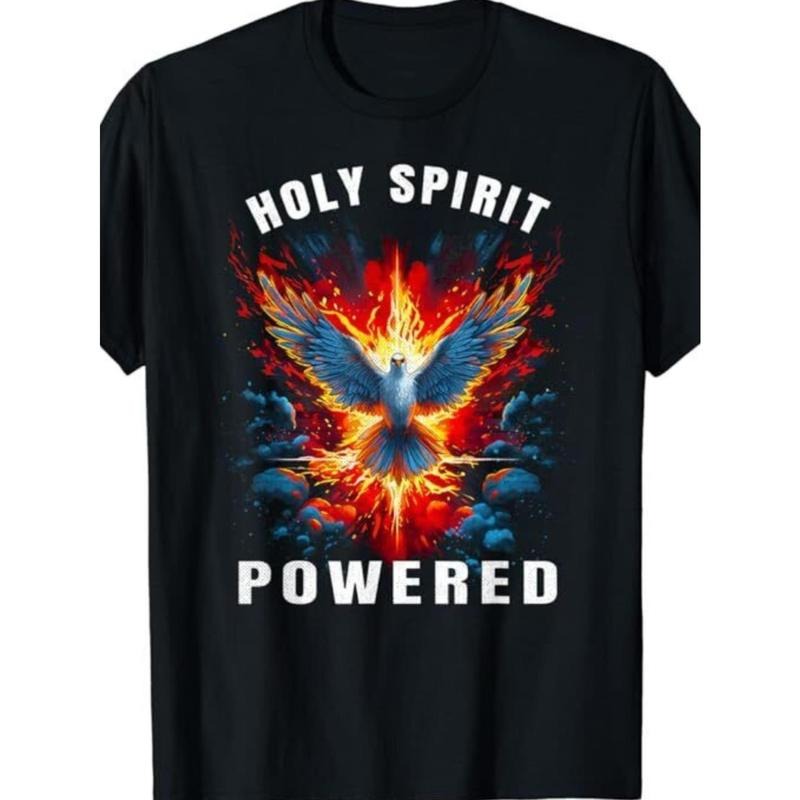 Holy Spirit Powered Dove & Fire Graphic Tee - Cotton T-Shirt, Perfect for Casual Outings & Fitness Training, Christian,...