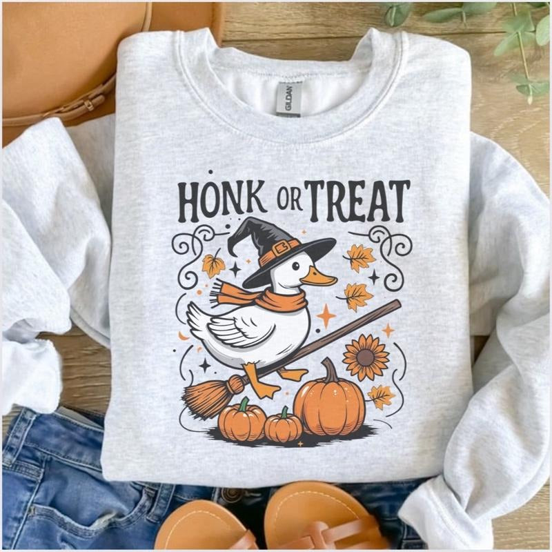 Honk Or Treat Porch Goose Halloween Sweatshirt - Ash Grey - Halloween Sweatshirt T-Shirts, Hoodie | UrbanDripWear.com