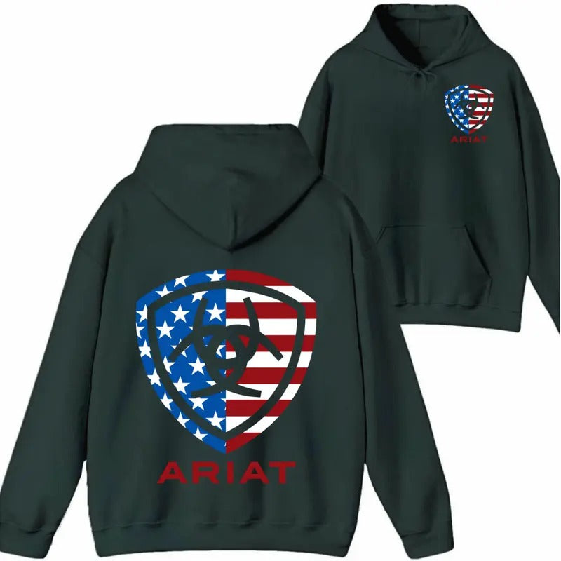 Ariat Shirt/Sweatshirt/Hoodie- American Flag Emblem Design, Perfect for Patriotic Style and Outdoor Activities. Sweaters...