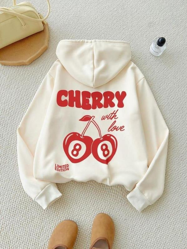 Womens Cherry Letter Print Drop Shoulder T-Shirt/Sweatshirt/Hoodie 100% Cotton Classic Fit Available in Sizes S-3XL