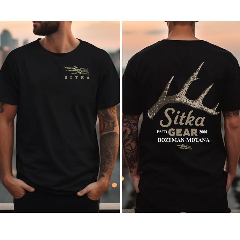 Sitka Gear Antler Logo With Bozeman Montana 2-Sided T-Shirt/Sweatshirt/Hoodie Unisex Cotton Menswear Top Tshirt...