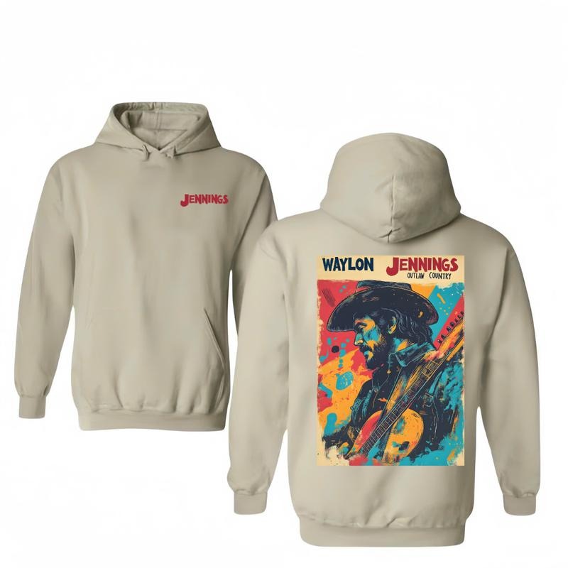 Waylon Jennings Concert Hoodie/T-Shirt Vintage Outlaw Count T-Shirt/Hoodie Vintage for Men and Women, Unisex Workwear Tee