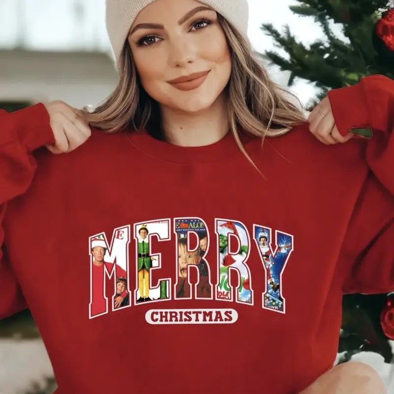 Merry Christmas 90s Movies Shirt/Sweatshirt/Hoodie, Retro Crewneck, For Girlfriend, Cotton, Print Tee | UrbanDripWear.com