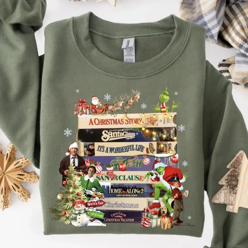 Vintage Christmas VHS Sweatshirt/Shirt/Hoodie, Retro Crewneck, Gift For Girlfriend, Cotton | UrbanDripWear.com