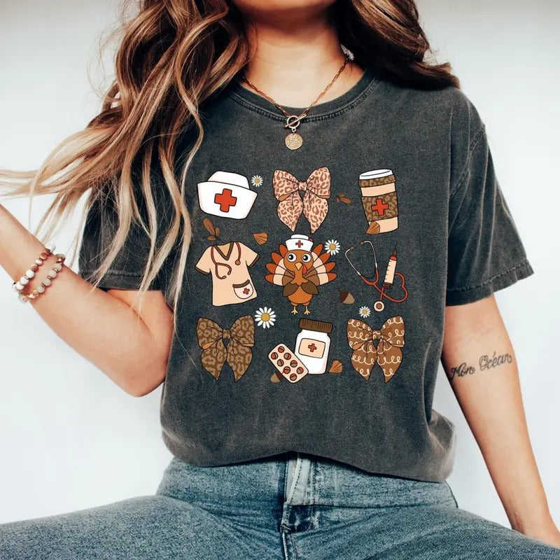Thanksgiving Nurse Shirt/Sweatshirt/Hoodie, Retro Crewneck, Gift For Thanksgiving, Cotton | UrbanDripWear.com