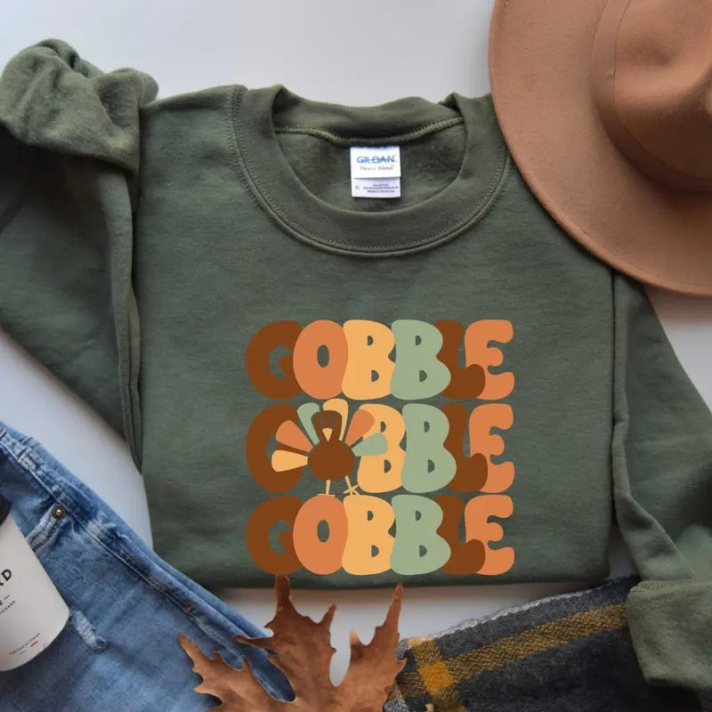 Thanksgiving Gobble Shirt/Sweatshirt/Hoodie, Retro Crewneck, Gift For Thanksgiving, Cotton | UrbanDripWear.com