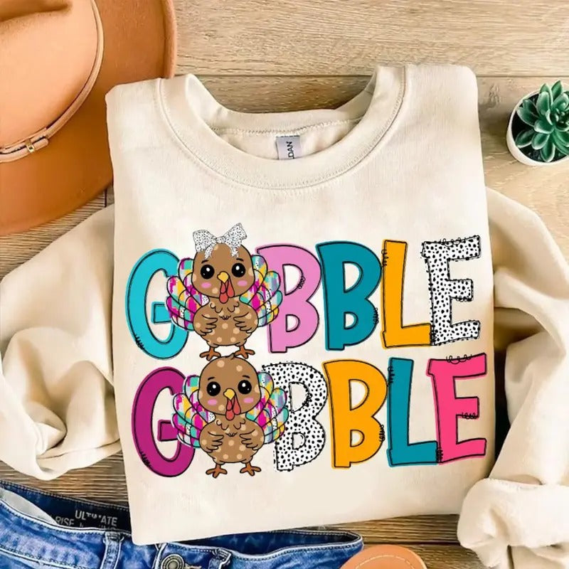 Thanksgiving Gobble Shirt/Sweatshirt/Hoodie, Retro Crewneck, Gift For Thanksgivings, Cotton | UrbanDripWear.com