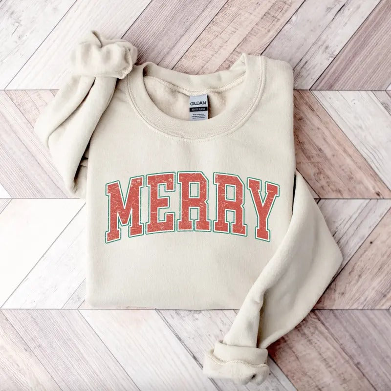 Merry Christmas Shirt/Sweatshirt/Hoodie, Retro Crewneck, Gift For Xmas, Cotton, Womenswear Tops | UrbanDripWear.com