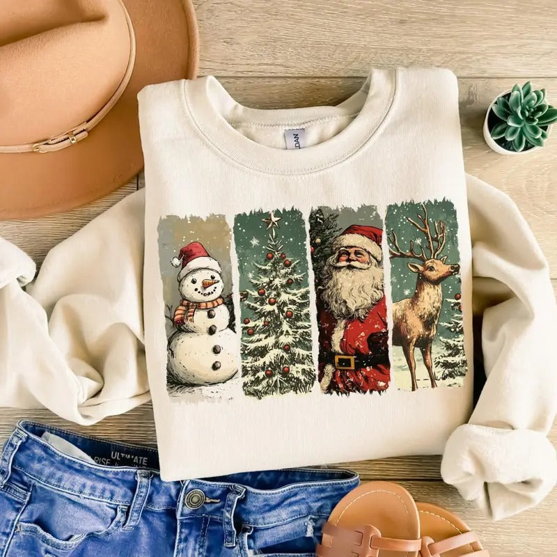 Retro Christmas Santa Claus Shirt/Sweatshirt/Hoodie, Retro Crewneck, Gift For Xmas, Cotton, Womenswear Tops