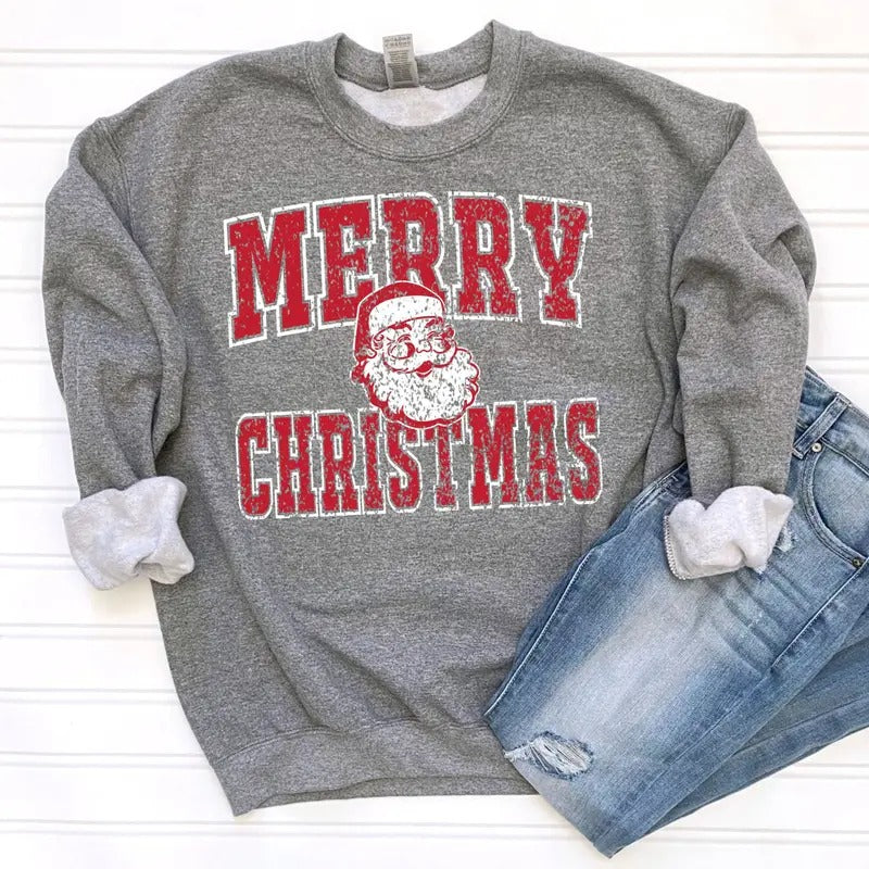 Merry Christmas Santa Shirt/Sweatshirt/Hoodie, Retro Crewneck, Gift For Xmas, Cotton, Womenswear Tops | UrbanDripWear.com