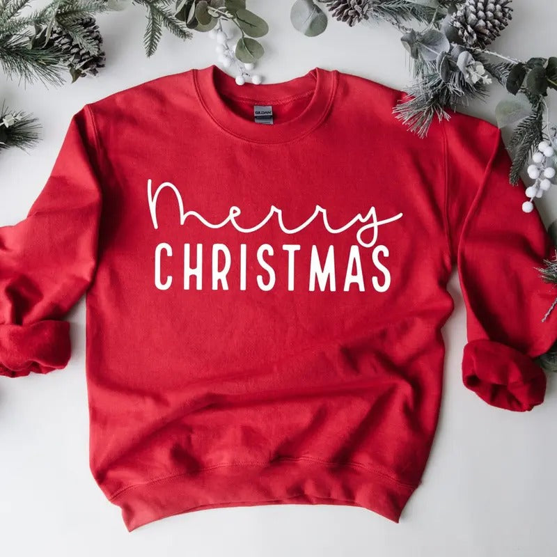 Womens Merry Christmas Shirt/Sweatshirt/Hoodie, Retro Crewneck, Gift For Xmas, Cotton, Womenswear Tops | UrbanDripWear.com