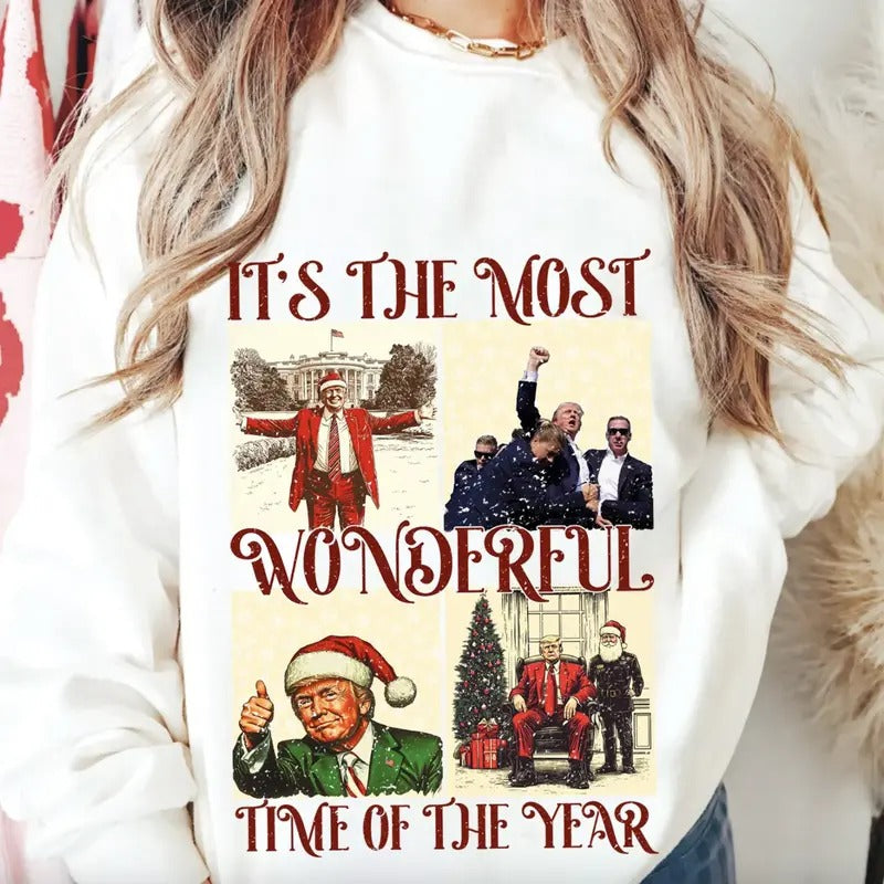 It's The Most Wonderful Time Of Year Trump Christmas Tshirt/Sweatshirt/Hoodie, Retro Santa Crewneck, Gift For MyFriends,...