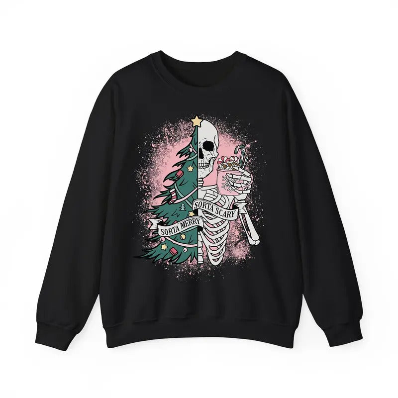 Skeleton Christmas Sweatshirt/Shirt/Hoodie, Sorta Scary Sorta Merry Funny, Christmas Funny Holiday Tee, Gift For...