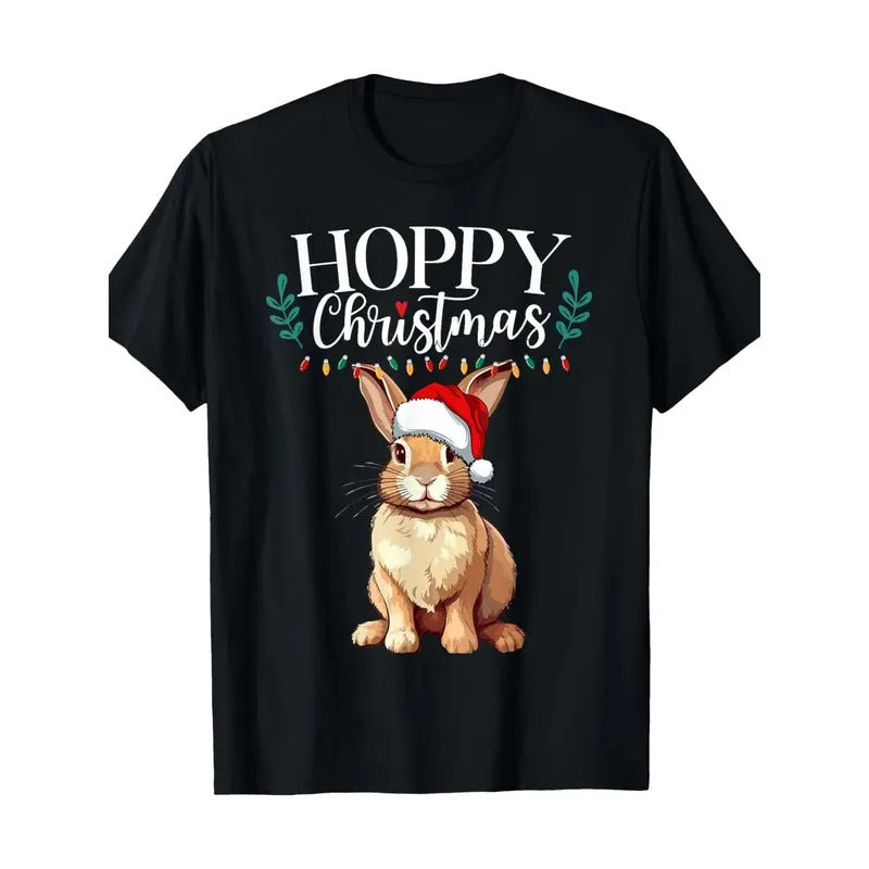 Hoppy Christmas Cute Bunny Christmas Funny Family Matching T-Shirt 100% Cotton Made in USA Hoodie, Sweatshirt