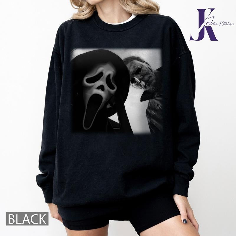 Horror Ghostface and Michael Meyers Sweatshirt, Vintage 90s Movie Sweatshirt, Halloween Comfort Colors Shirt, Horror...