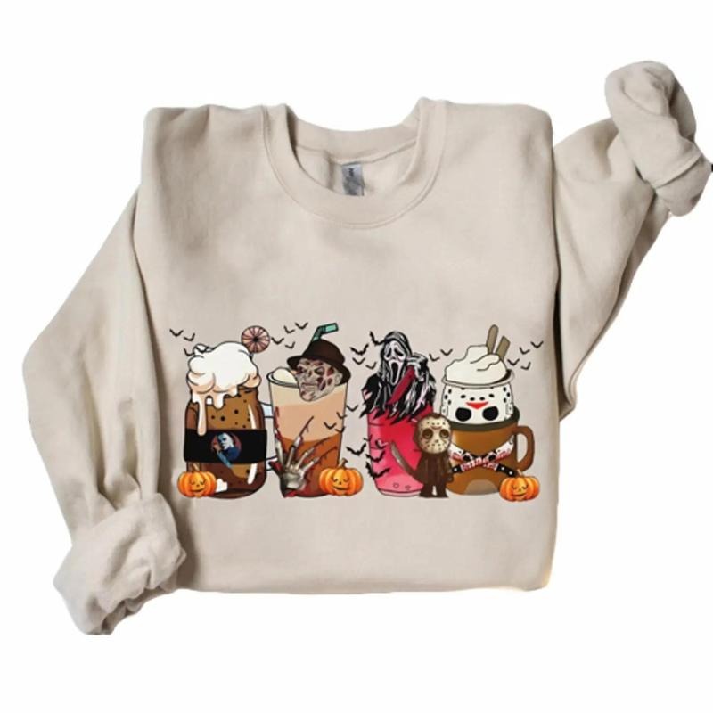 Horror Movie Coffee Halloween Crewneck Sweatshirt Hoodie Tshirt, Halloween 2024 Gifts | UrbanDripWear.com