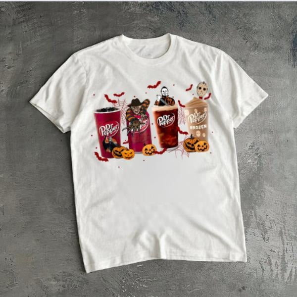 Horror Movie Dr Pepper tshirt, Dr Pepper Horror Movie Halloween tshirt, Spooky Season Shirt, Horror Characters Dr Pepper...