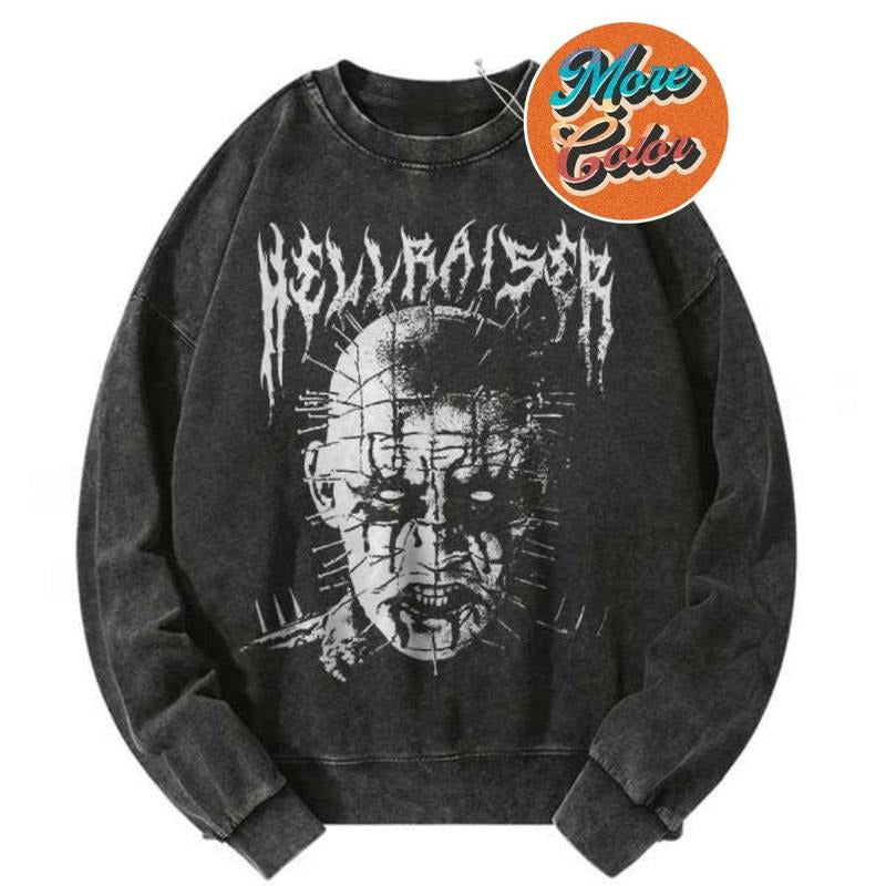 Horror Movie Pinhead Hellraiser Vintage Shirts, Cotton Unisex Sweatshirt, Crew Neck, Size S- 3XL, Menswear Top,...