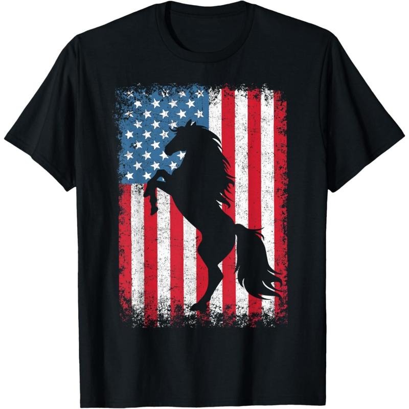 Horse American Flag USA 4th of July Men Women Boys Girls T-Shirt made in usa Hoodie, Sweatshirt | UrbanDripWear.com