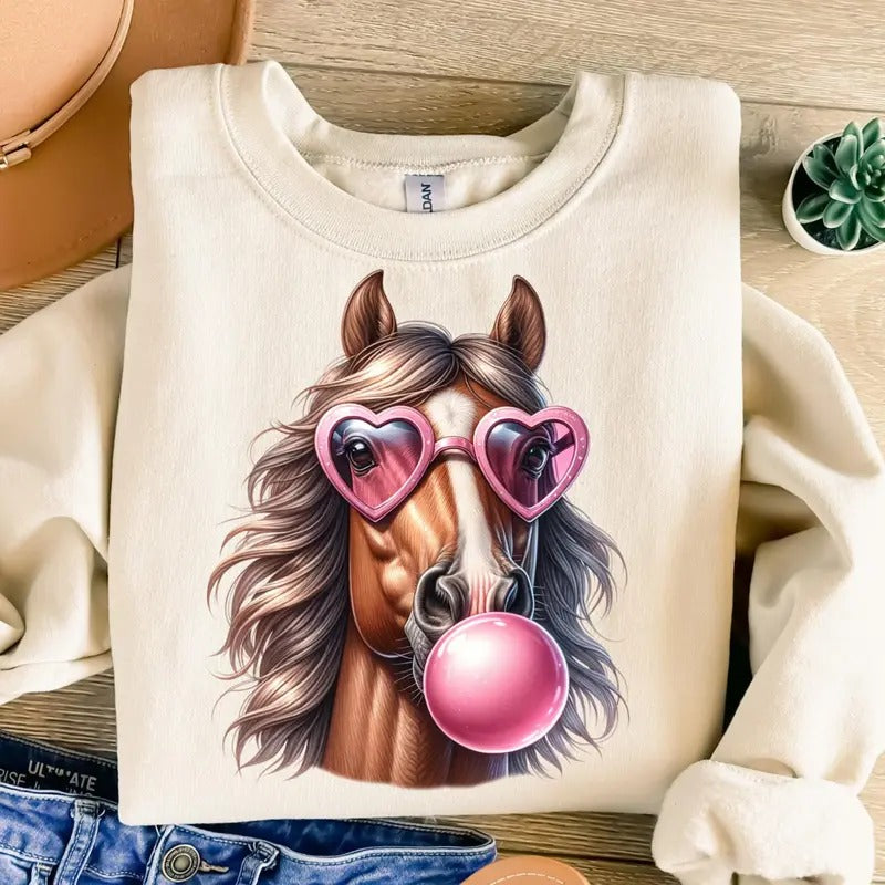 Horse Blowing Bubble Gum Png Horse Png Retro Png Funny Png Trendy Png Sublimation Design T-shirt Design Sweatshirt Png ...