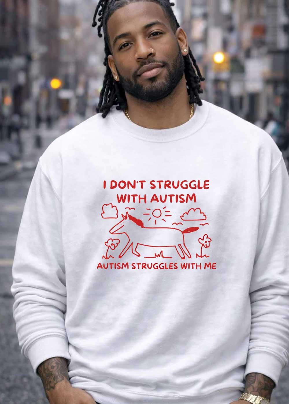 Horse Illustration I Don’t Struggle with Autism It Struggles with Me T-Shirt