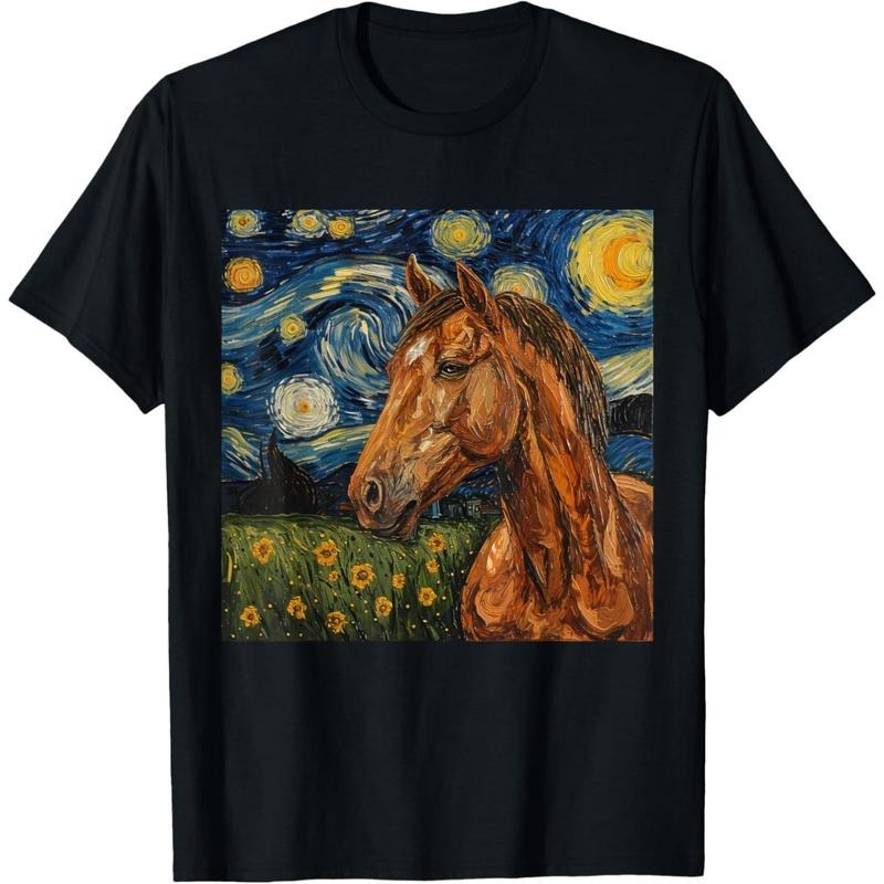 Horse Lover Van Gogh Style Starry Night Graphic T-Shirt made in usa Hoodie, Sweatshirt | UrbanDripWear.com