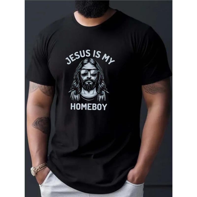 Hot Anime Jesus & Letter Creative Graphic Print for Men Women Couple Fashion T-Shirt, Street Short Sleeve Cotton T-Shirt,...