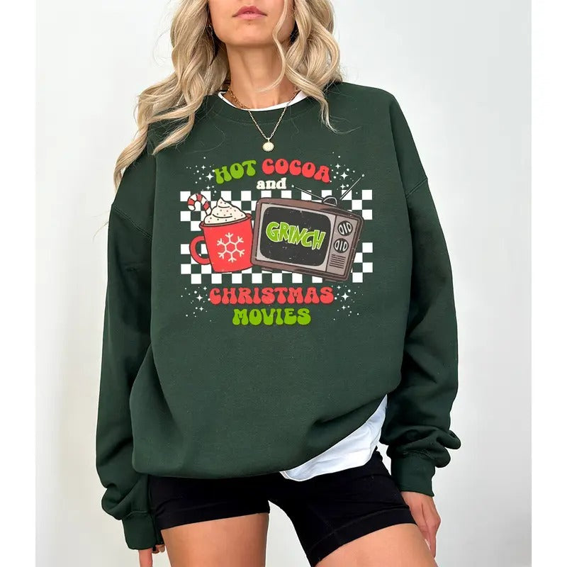Hot Cocoa And Grinchh Christmas Movies Sweatshirt, Grinchh Christmas Sweatshirt, Grinchmas Sweatshirt, Christmas Shirt,...