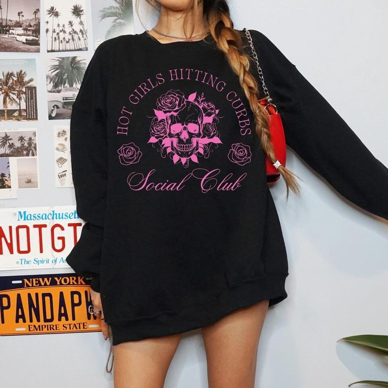 Hot Girls Hit Curbs Social Club Oversized Crewneck Sweatshirt Passenger Princess Gen Z Shirt Hot Girls Hit Cubs Funny Gen...
