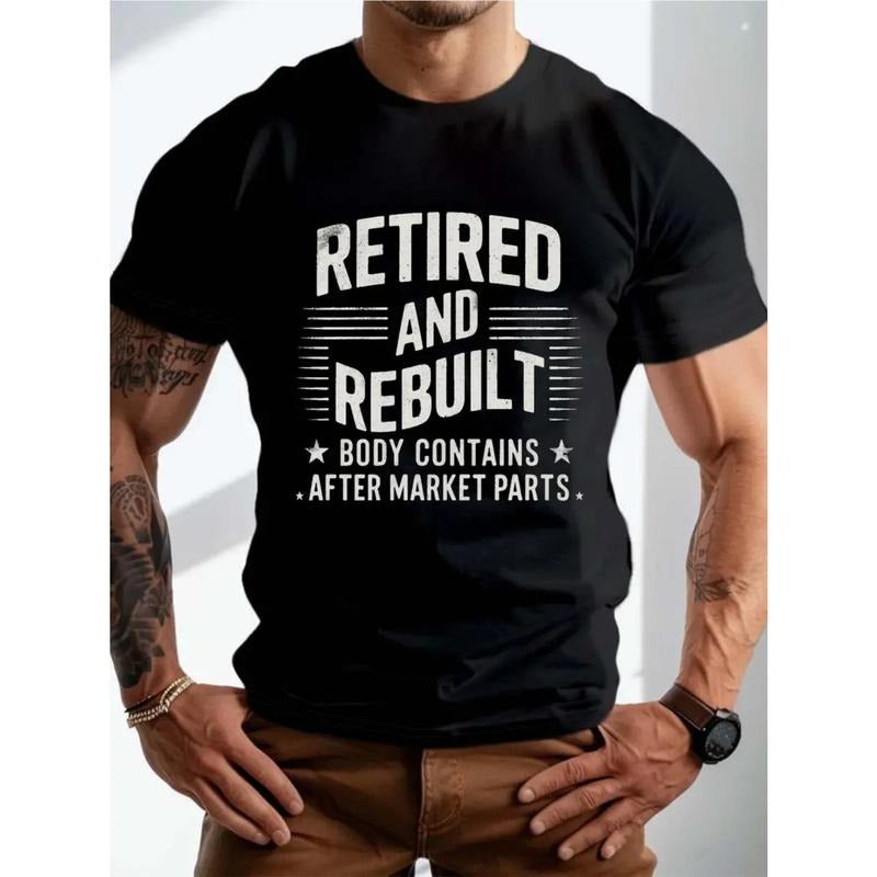 Hot RETIRED AND REBUILT Graphic Print for Men Women Couple Fashion T-Shirt, Street Short Sleeve Cotton T-Shirt,...