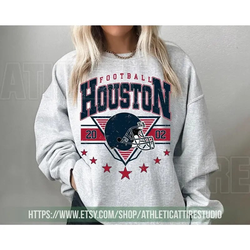 Houston Crewneck Texan Sweatshirt TShirt, Vintage Houston Football Crewneck Sweatshirt, Houston T-Shirt, Houston Texan...
