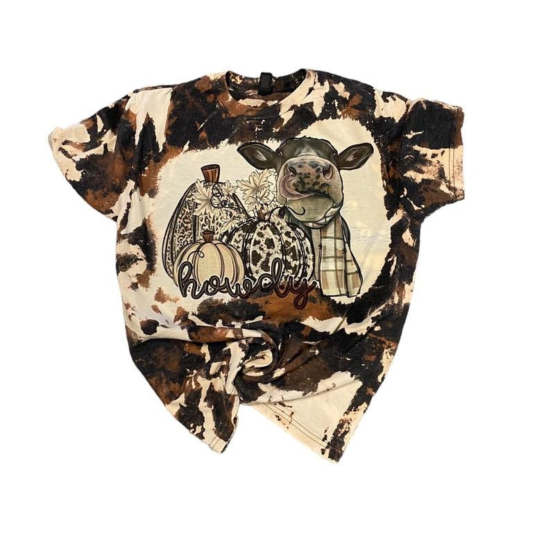 Howdy Fall Cow Bleached T-shirt Hoodie, Sweatshirt | UrbanDripWear.com