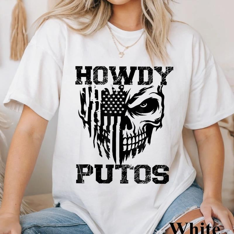 Howdy Putos Cowboy Skull Western Humor Perfect T-Shirt, Western Cowboy Skull Tee, Funny Retro Western Shirt, Edgy Country...