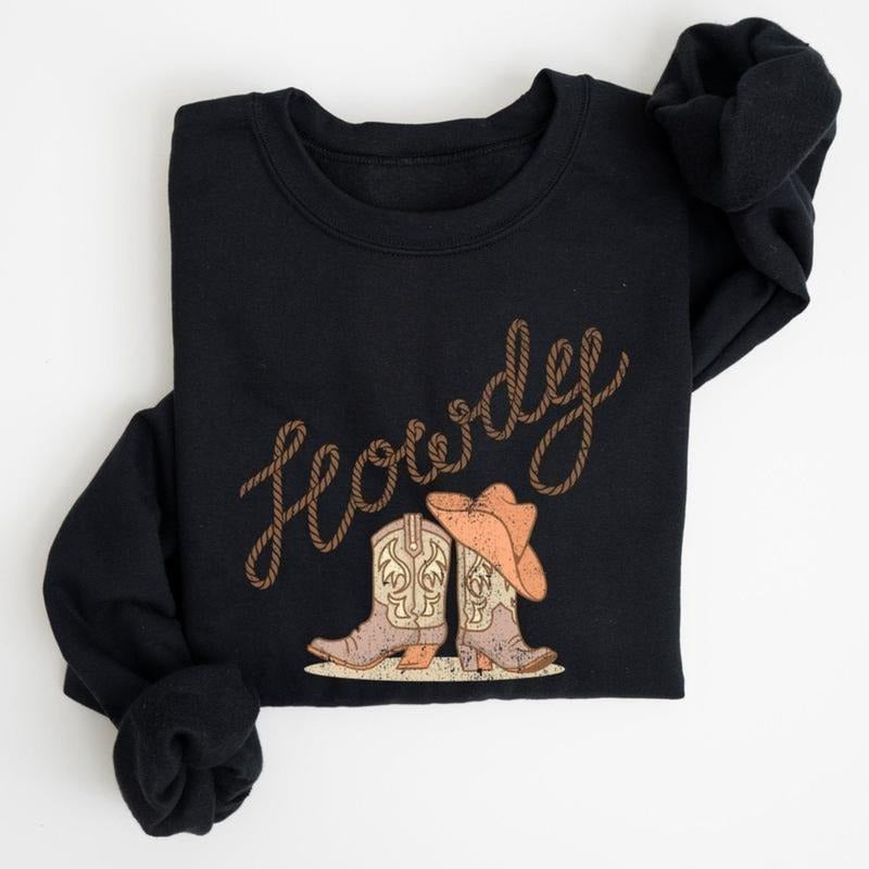 Howdy, Cowboy Boots, Western, Country, Cowgirl, Sweatshirt, Women's Crew Neck, Crewneck T-Shirts, Hoodie | UrbanDripWear.com