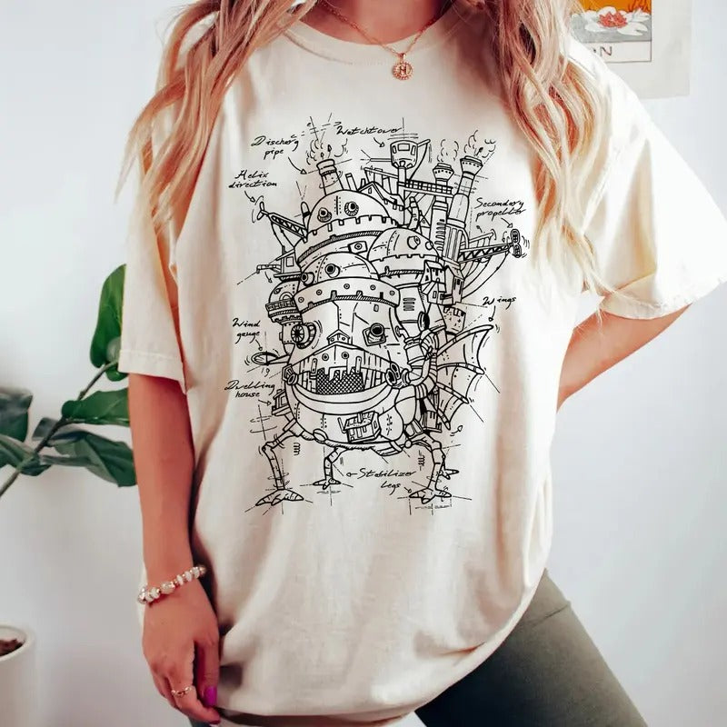 Howl's Moving Castle Shirt, Howl and Sophie Shirt, Anime shirt, Harajuku Clothing Womenswear Crewneck Polyester...