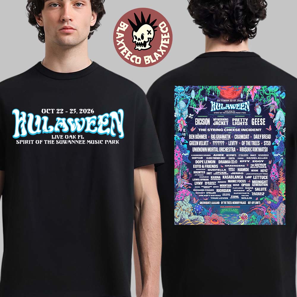 Hullaween 2026 Full Lineup Poster At Live Oak Florida Spirit Of The Suwannee Music Park From October 22 To 25 2026 Two Sided T-Shirt