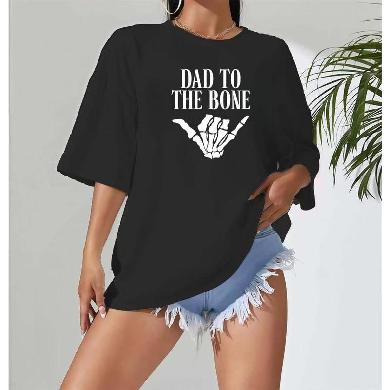 Humorous T - Shirt with "Dad to the Bone" Slogan and Skeleton Hand Gesture Graphic Hoodie, Sweatshirt | UrbanDripWear.com
