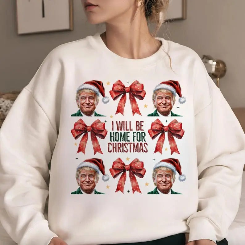 Humorous Trump Christmas Shirt, Christmas Sweatshirt, Funny Christmas, Sublimation Shirt, Trump Bow Shirt, For Men, For...