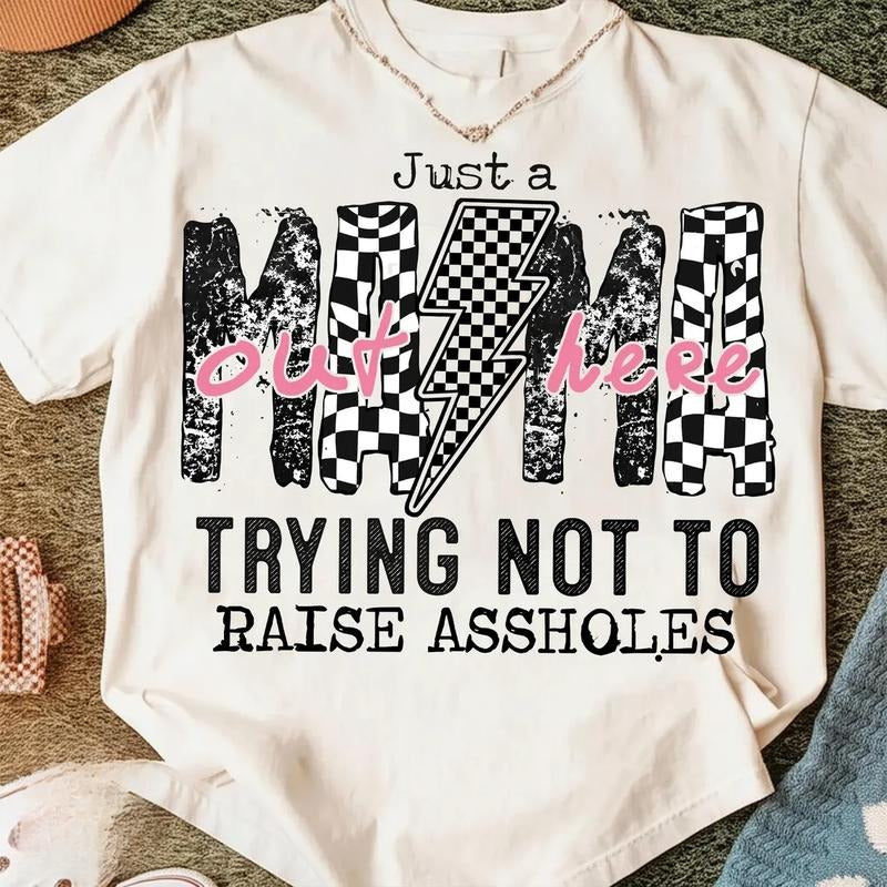 Humorous Women's T-Shirt: Features "Just a Mama out here doing my best" in a Fun, EdgyDesign style 02 Hoodie, Sweatshirt