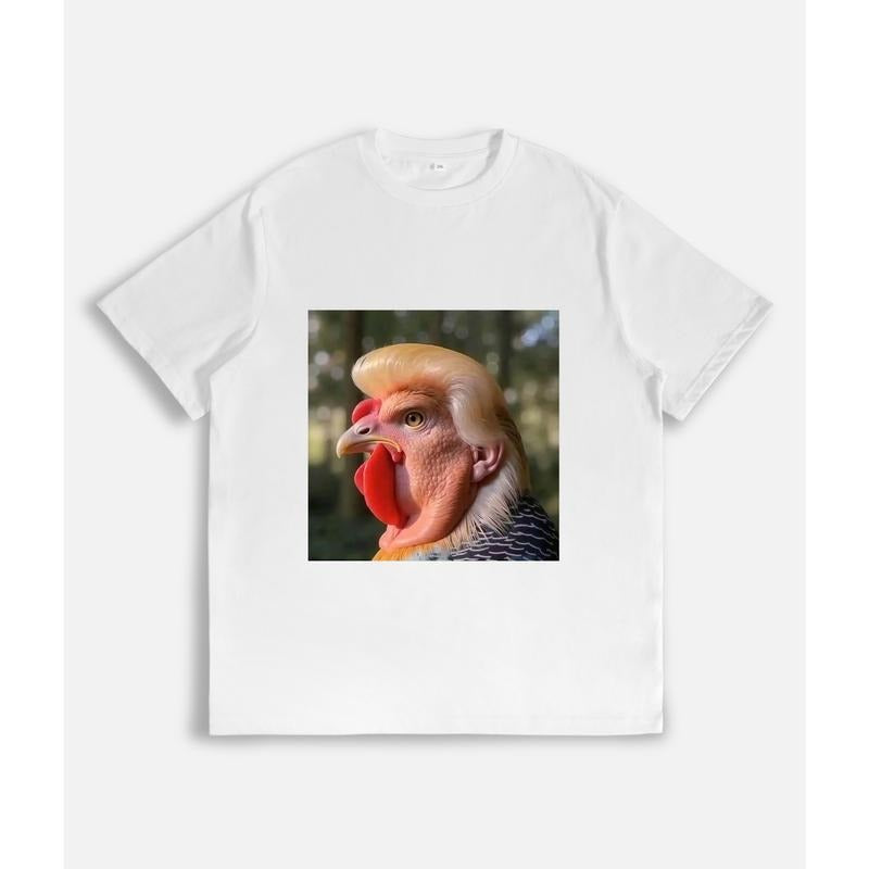 Humorous and Satirical T - Shirt with Rooster - Portrait - with - Human