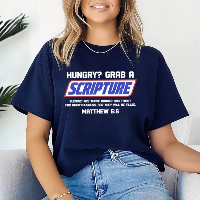 Hungry Grab A Scripture Christian Shirt Cotton Casual Street Style Crew Neck Short Sleeve T-Shirt Trendy Top for Women...