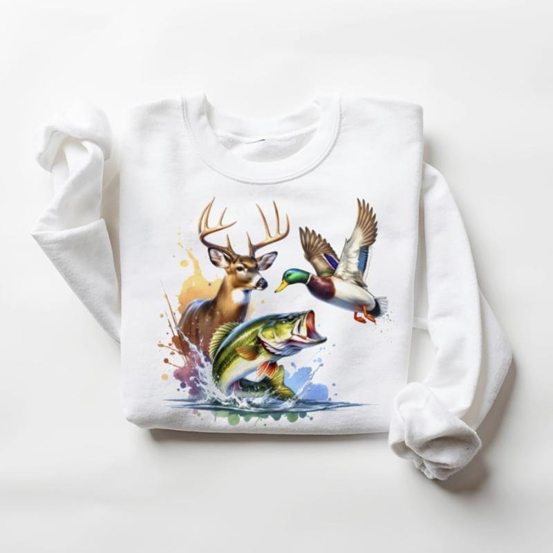 Hunting Buck Deer Duck Fishing Largemouth Bass Fish T-Shirt Unisex Sweatshirt Hoodie Cotton Menswear | UrbanDripWear.com