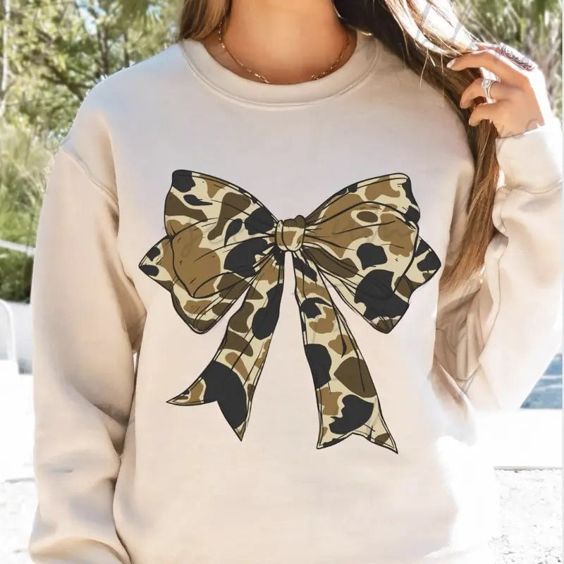 Hunting Season Camo Coquette Bow Sweater, Old School Girls Camo Bow Tee, Hunting Coquette Bow Camo Dude Shirt Hoodie,...