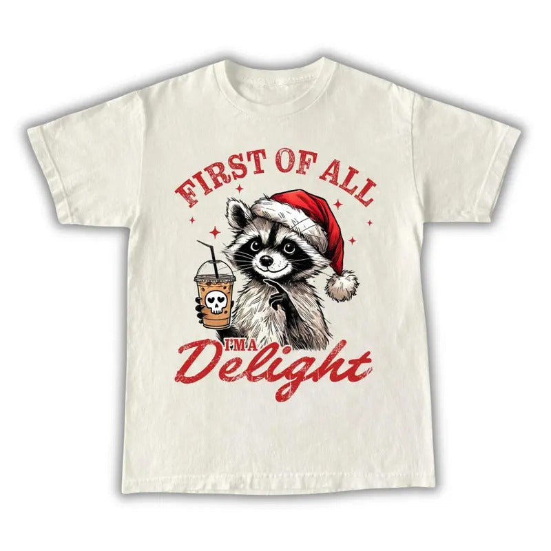 I Am A Delight Christmas Raccoon Shirt, Funny Christmas, Happy Holiday Christmas Shirt, Racoon Possum Shirt Funny Animal...