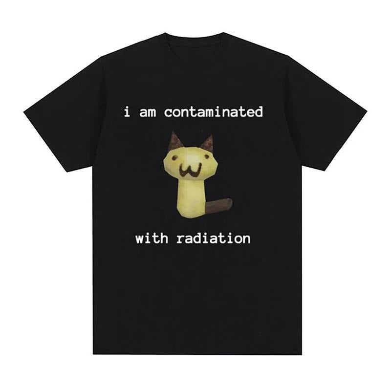 I Am Contaminated with Radiation Funny Cat Meme T-shirt Short Sleeve Men Women Vintage T Shirt MaleCotton T Shirts style...