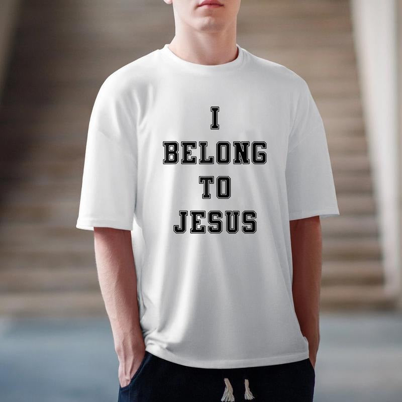 I Belong To Jesus Tee Pure Cotton Fabric Casual Streetstyle Crew Neck Short Sleeve T-Shirt Trendy Tops for Unisex Hoodie,...