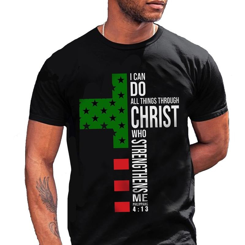I Can Do All Thing Through Christ Who Strengthens Me African American Flag Cross Unisex T-shirt, Black Pride