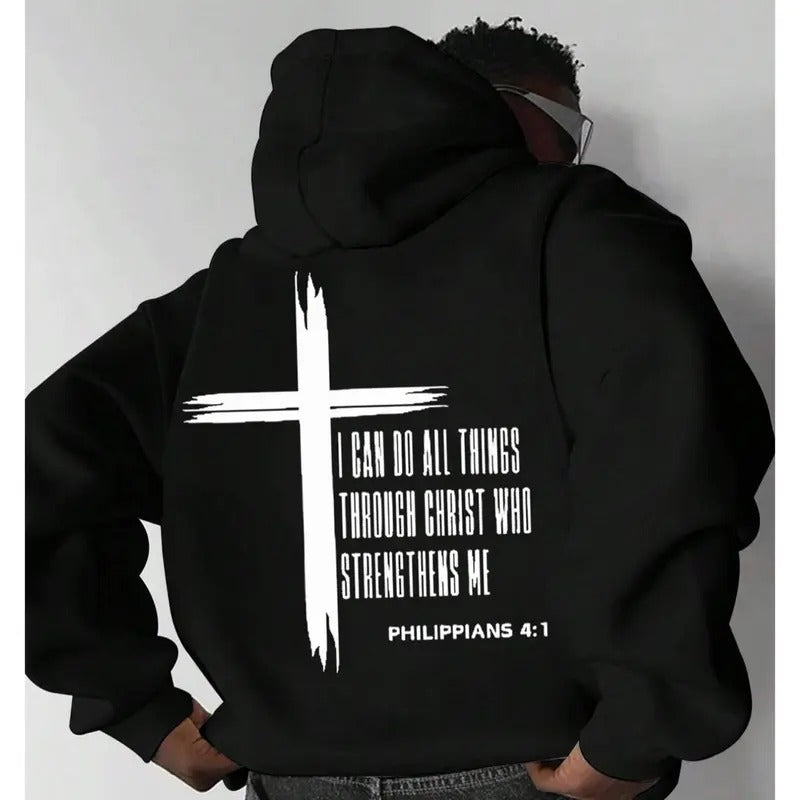 I Can Do All Things Through Christ 2 Siđed  Hoodie, Faith Shirt Casual Street Style Fleece Pullover Hooded Sweatshirt...