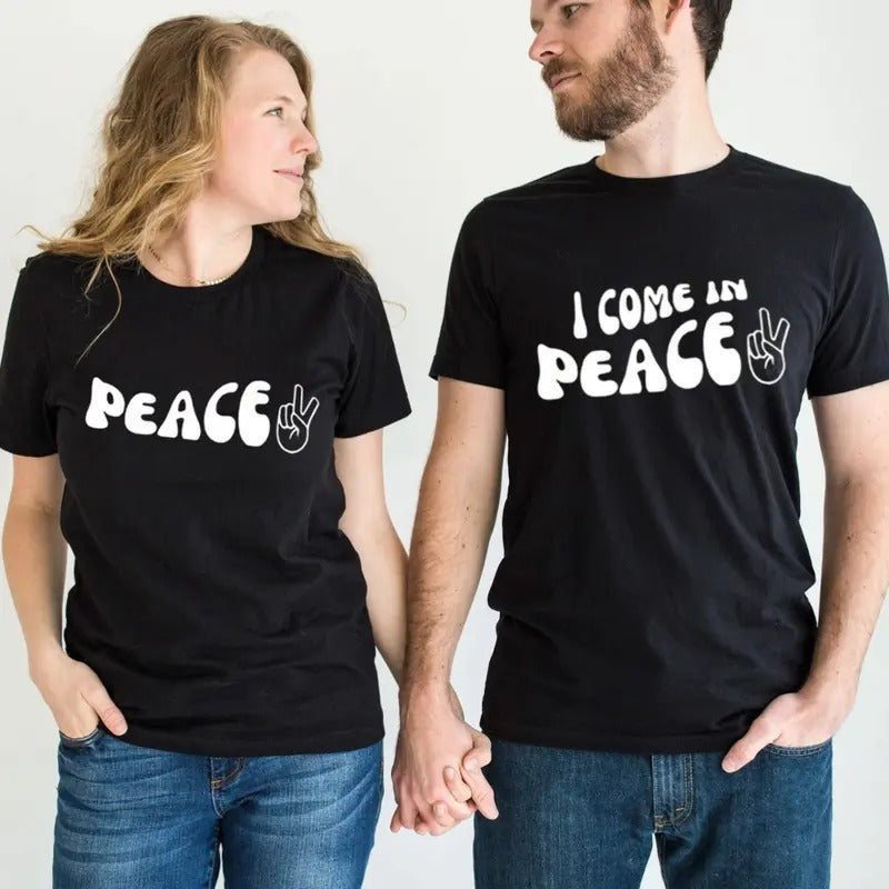 I Come In Peace Shirt, I'm Peace, Funny Couple Tee Cotton Fabric Casual Streetstyle Crew Neck Short Sleeve T-Shirt for...