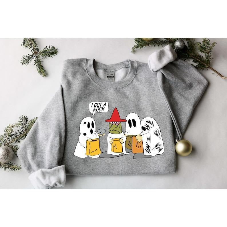 I Got A Rock Sweatshirt, Trick or Treat Sweatshirt, Ghost Halloween Sweatshirt, Peanuts Halloween Shirt, Spooky...